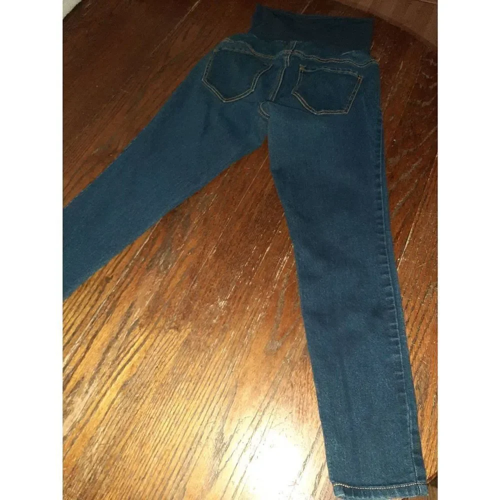 XSP Maternity Petite Indigo Blue Stretch Denim Over Bump Blue Jeans